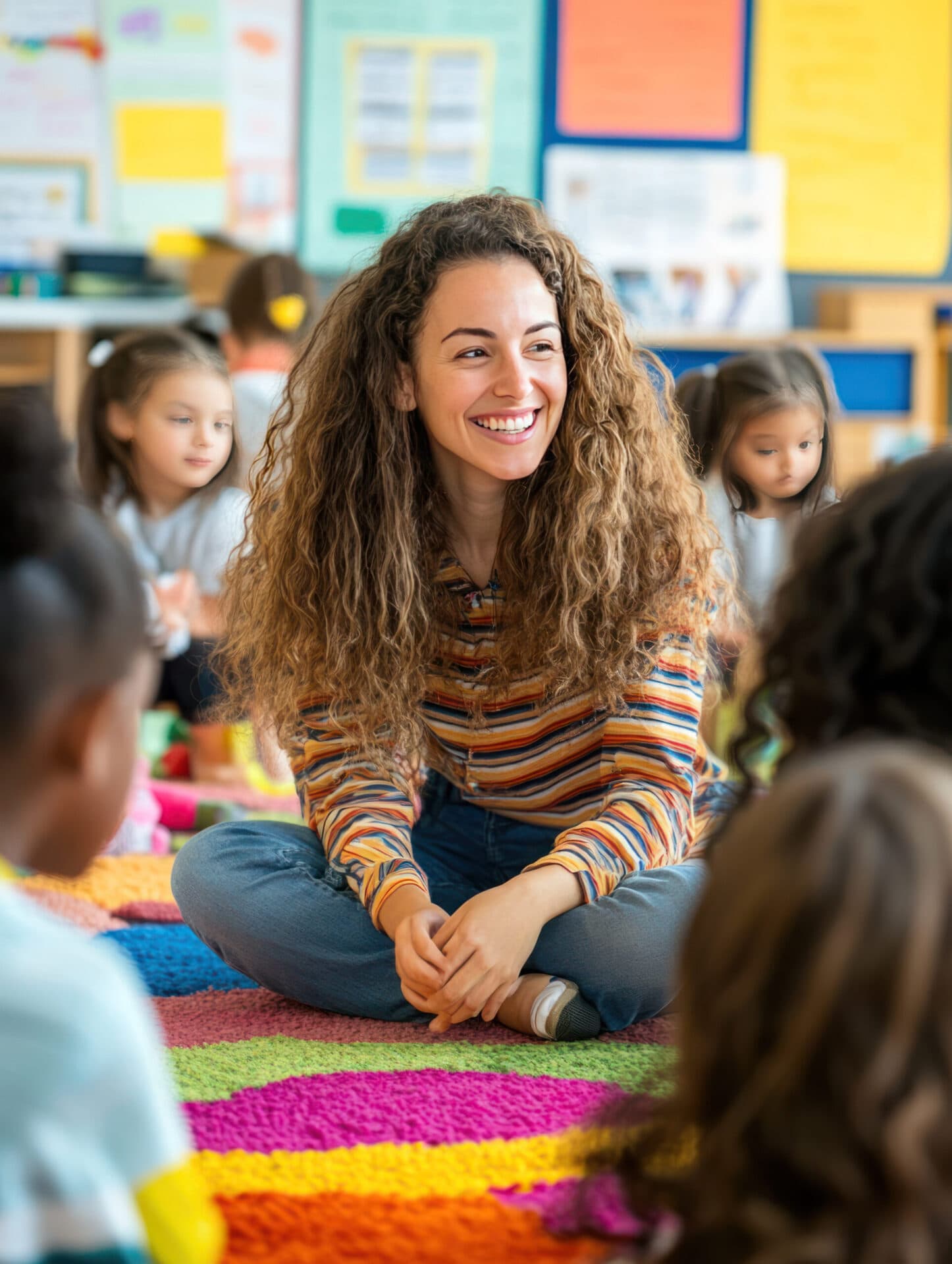 A Little Giants teacher sitting with her students